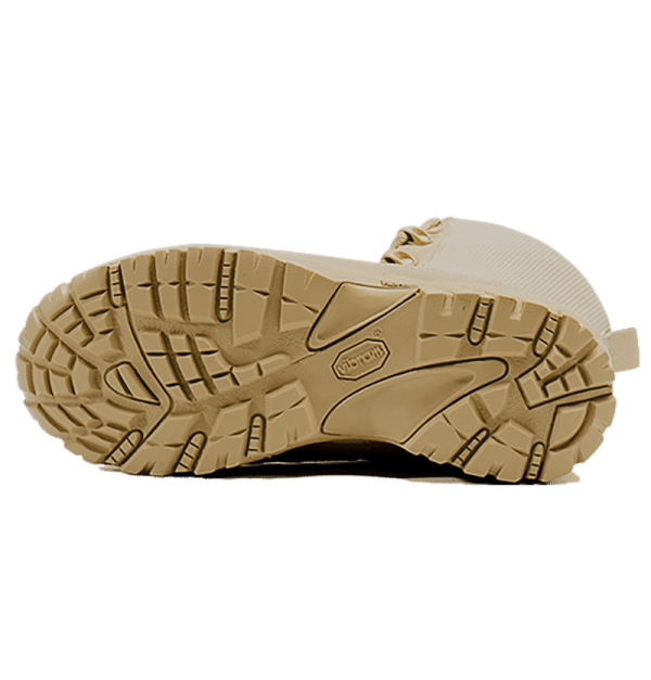 Tan Combat Boot on its side, bottom sole Altai gear