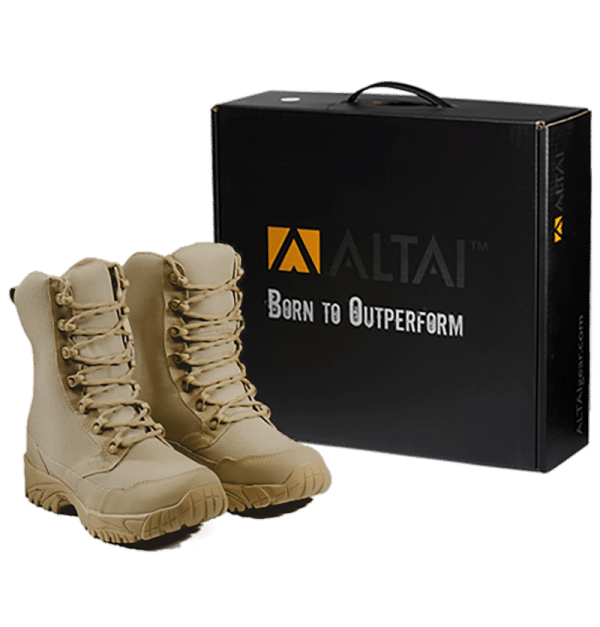Tan combat boots with package box Altai Gear