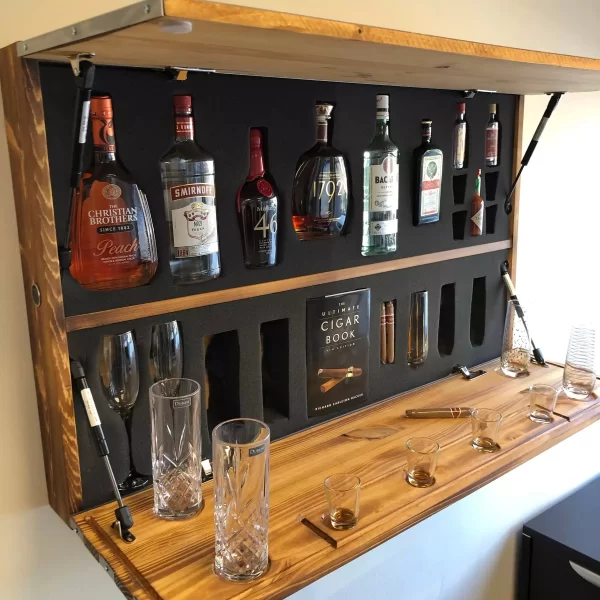 ON the wall flag gun safe with foam to cut out with liquor money and cigars